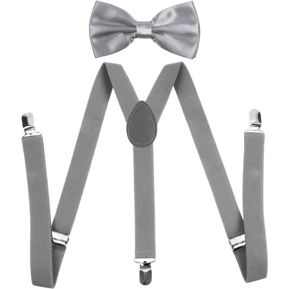 Men's Bow Tie and Y Shape Suspender Set Adjustable Elastic Solid Color