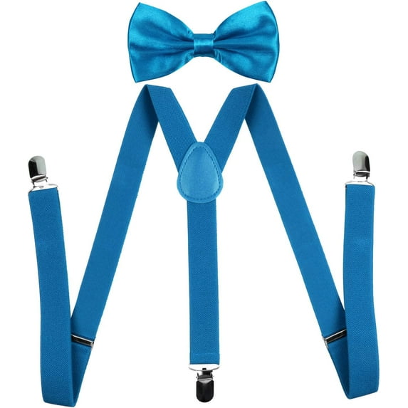 Men's Bow Tie and Y Shape Suspender Set Adjustable Elastic Solid Color