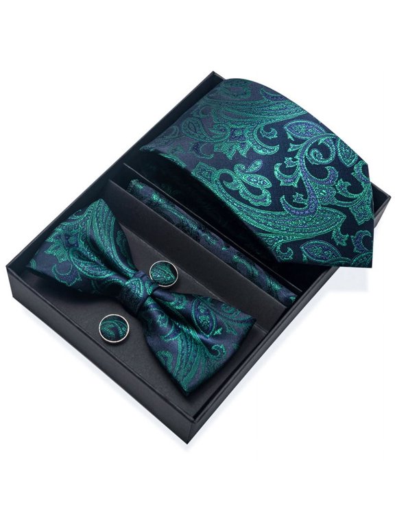 Men's Bow Ties Set Formal Satin Tied Bow and Pocket Square Cufflinks Set Wedding Party