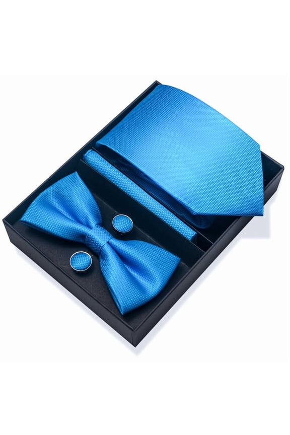 Men's Bow Ties Set Formal Satin Tied Bow and Pocket Square Cufflinks Set Wedding Party