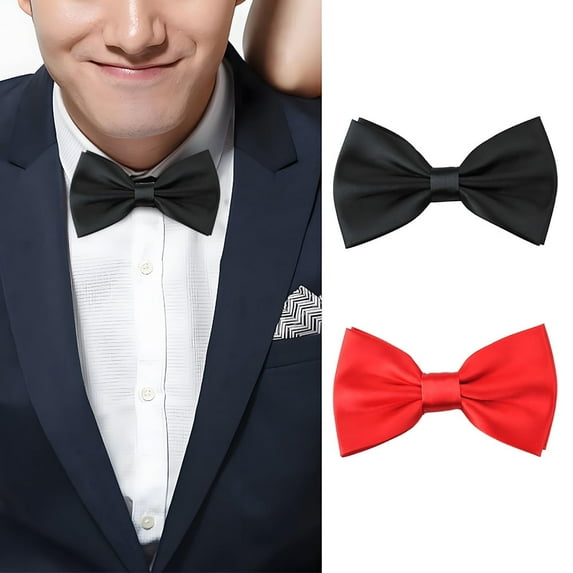 Men's Bow Ties Solid Colour Bilayer Bowtie For Adults, Teenagers, College Students Perform Or Party Wedding Adjustable Pre-Tied Bow Ties For Men Red And Black 2 Pcs