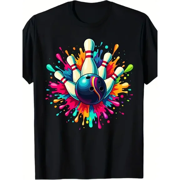 Men's Bowling Graphic T-Shirt Short Sleeve Breathable Crew Neck Tee