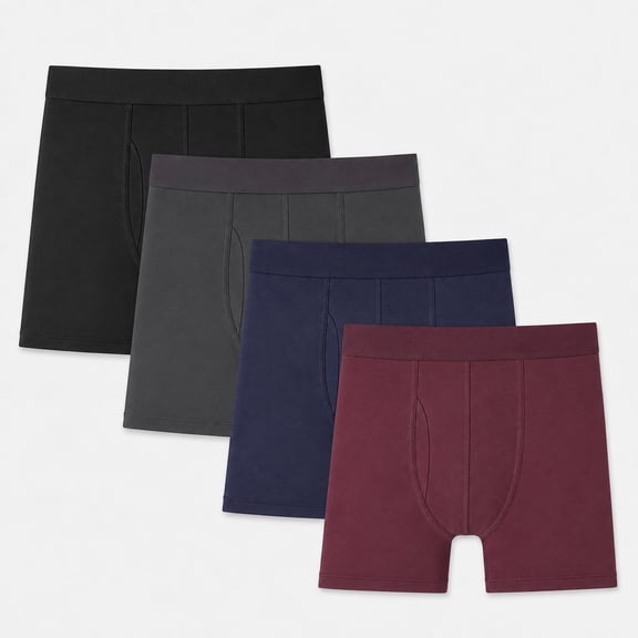 Men's Boxer Brief 4 Pack Bamboo Fiber Soft Breathable Moisture Wicking Stretch Comfort Fit Pouch Support Sport Underwear, Large
