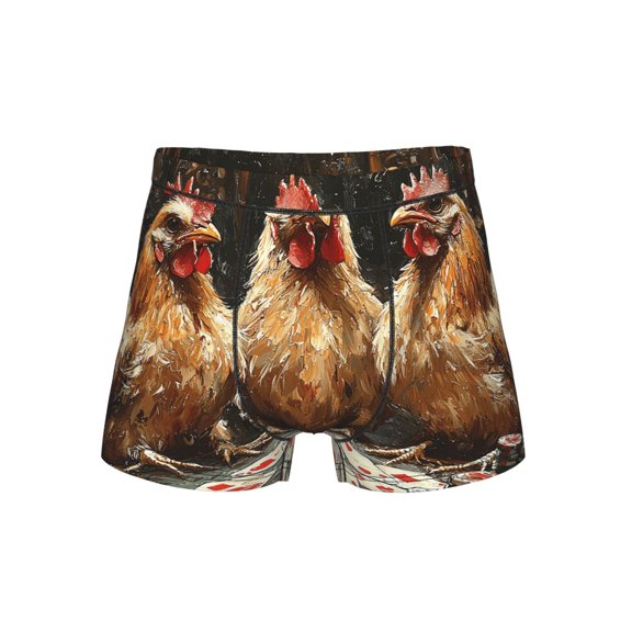 Men's Boxer Brief Underwear Breathable Comfort Stretch, Chicken Playing Poker Funny Vintage