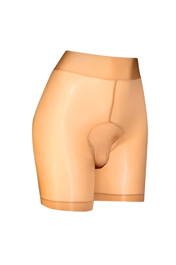 Men's Boxer Brief Underwear Ice Silk Thin Underpants Sports Extended Anti Crotch Shorts Running Beige