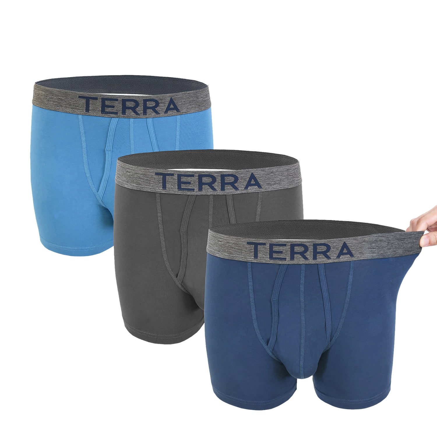 Men's Boxer Briefs Assorted Mens Underwear with Cotton Classic Stretch , 3-Pack by Terra
