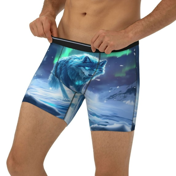 Men's Boxer Briefs, Aurora Wolf Frozen Lake A Soft and Breathable Mens Underwear Boxer Briefs With Widen Waist