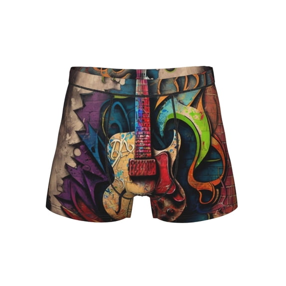 Men's Boxer Briefs Breathable 3D Pouch Underwear Shorts, Guitar Music Graffiti Street Wall Art