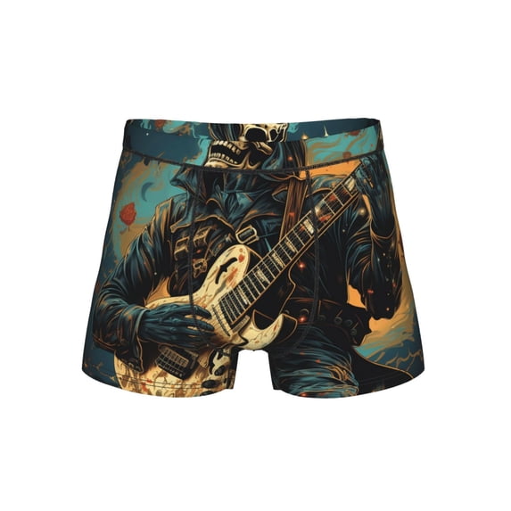 Men's Boxer Briefs Breathable 3D Pouch Underwear Shorts, Skull Playing Guitar Heavy Metal Rock Skeleton