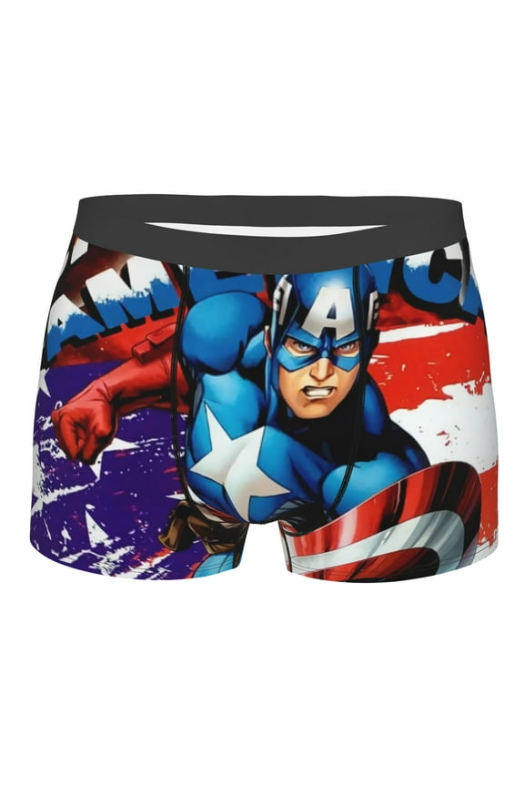 Men's Boxer Briefs,Captain-America Boxer Briefs,Soft and Breathable Polyester Underwear with ComfortFlex Waistband,M