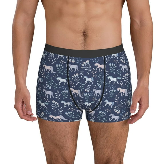 Men's Boxer Briefs, Cartoon Cute Horse Flowers_A Soft Comfy Mens Underwear Boxer Briefs Breathable With Widen Waist