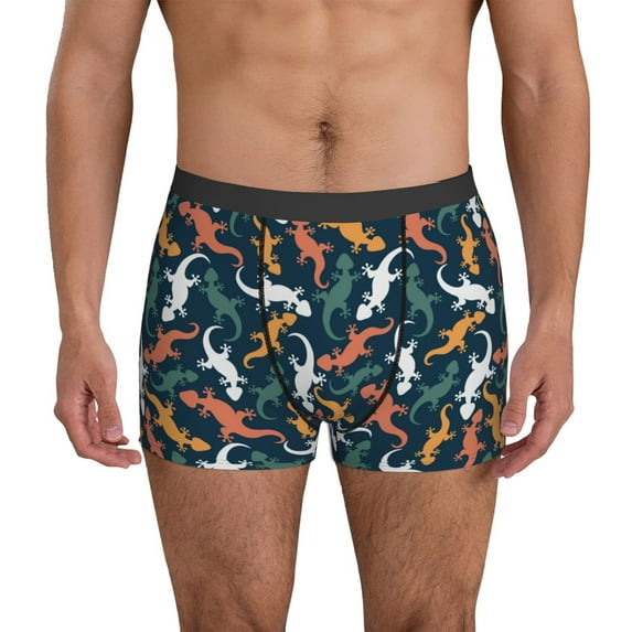 Men's Boxer Briefs, Cartoon Lizard Gecko Multicolor Soft Comfy Mens Underwear Boxer Briefs Breathable With Widen Waist