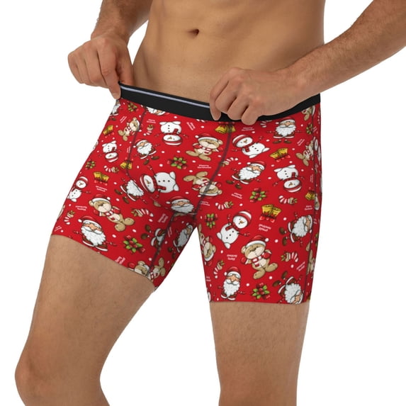 Men's Boxer Briefs, Christmas Santa Cartoon Snowman A Soft and Breathable Mens Underwear Boxer Briefs With Widen Waist