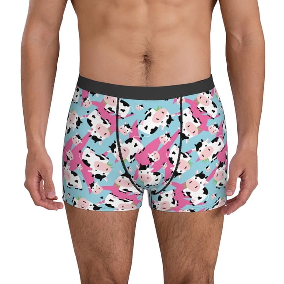 Men's Boxer Briefs, Classic Funny Cute Cow Eating Grass Soft Comfy Mens Underwear Boxer Briefs Breathable With Widen Waist
