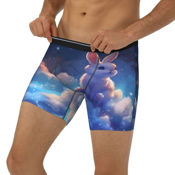 Men's Boxer Briefs, Cloud Cute Rabbit Soft and Breathable Mens Underwear Boxer Briefs With Widen Waist