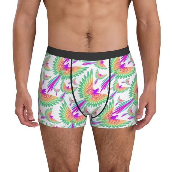 Men's Boxer Briefs, Colorful Flying Parrot Cute Soft Comfy Mens Underwear Boxer Briefs Breathable With Widen Waist