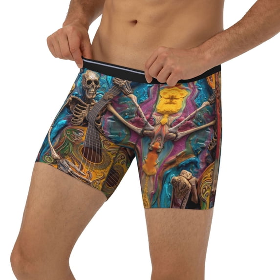 Men's Boxer Briefs, Colorful Guitar Skull Soft and Breathable Mens Underwear Boxer Briefs With Widen Waist