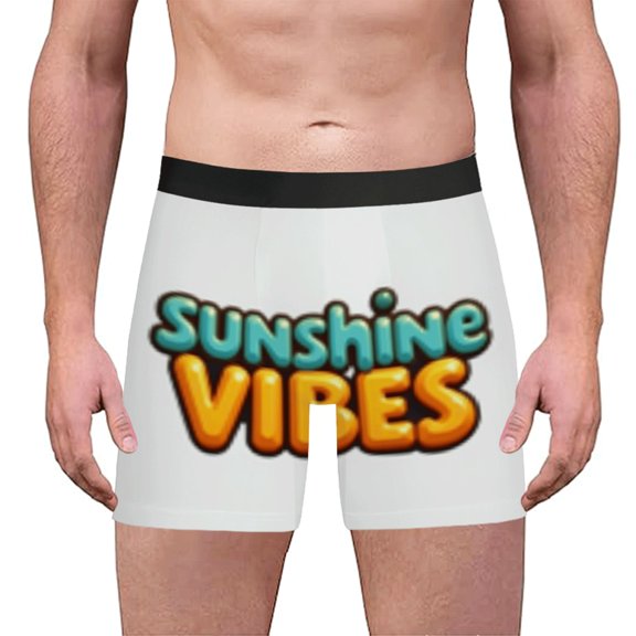 Men's Boxer Briefs - Colorful ' Sunshine Vibes ' Design Playful Print Comfortable Fit Black Waistband Perfect for Everyday Wear