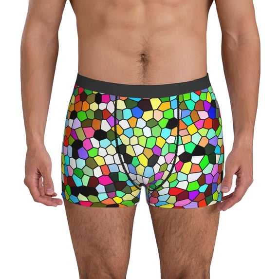 Men's Boxer Briefs, Colorful Tie Dye Stained Glass Soft Comfy Mens Underwear Boxer Briefs Breathable With Widen Waist