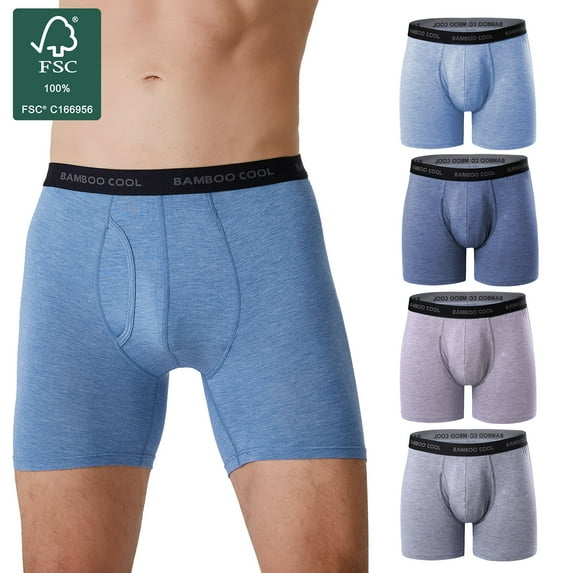 Men's Boxer Briefs,Comfortable Bamboo Viscose Underwear,Moisture Wicking and Breathable,4 Pack,M-XXL