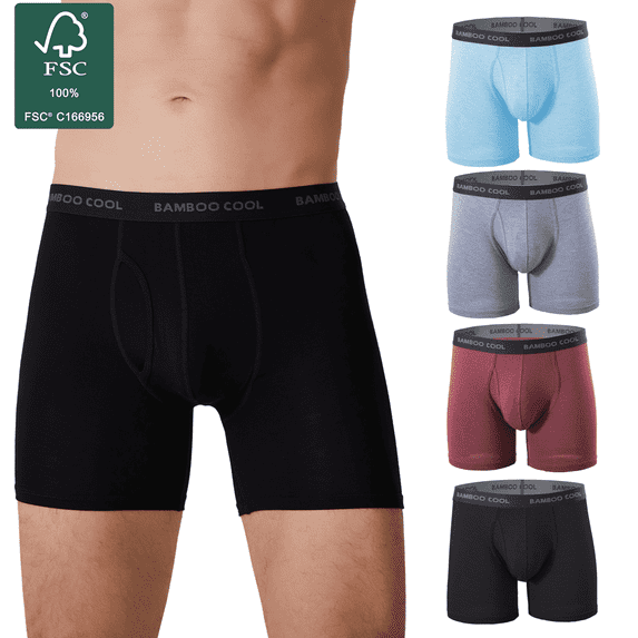 Men's Boxer Briefs,Comfortable Bamboo Viscose Underwear,Moisture Wicking and Breathable,4 Pack,M-XXL