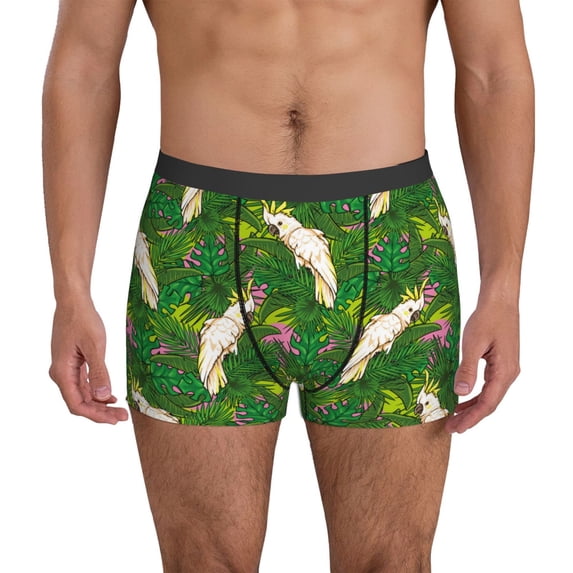 Men's Boxer Briefs, Cute Cartoon Cockatoo Parrot White Soft Comfy Mens Underwear Boxer Briefs Breathable With Widen Waist