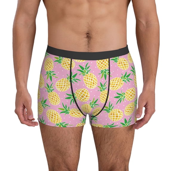 Men's Boxer Briefs, Cute Pineapple Starry Sky Pink Soft Comfy Mens Underwear Boxer Briefs Breathable With Widen Waist