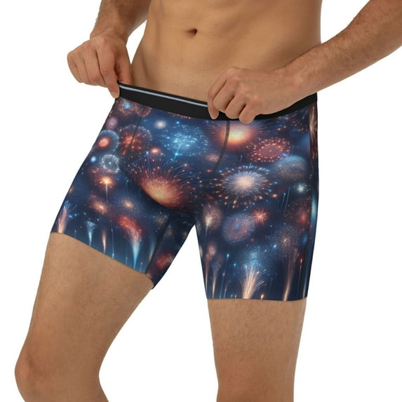 Men's Boxer Briefs, Fireworks1 Soft and Breathable Mens Underwear Boxer Briefs With Widen Waist