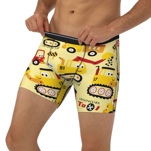 Men's Boxer Briefs, Funny Construction Vehicles Soft and Breathable Mens Underwear Boxer Briefs With Widen Waist