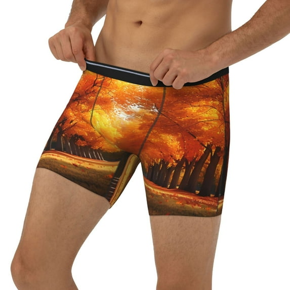 Men's Boxer Briefs, Golden Autumn Tree Avenue Soft and Breathable Mens Underwear Boxer Briefs With Widen Waist