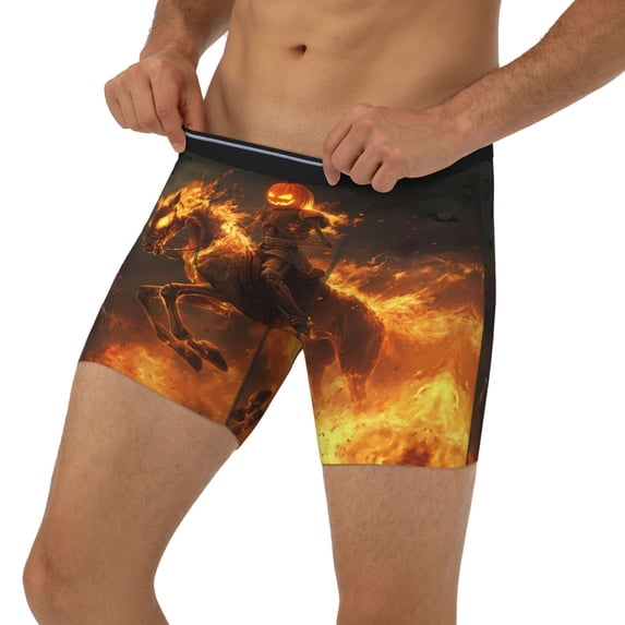 Men's Boxer Briefs, Halloween Flame Pumpkin Skeleton Knight Soft and Breathable Mens Underwear Boxer Briefs With Widen Waist