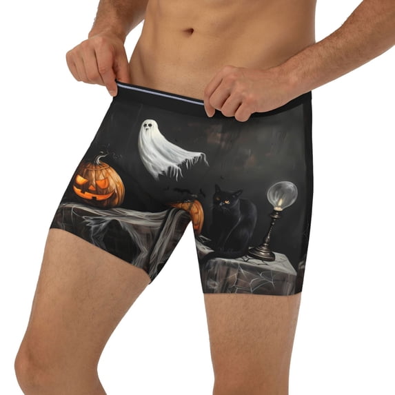 Men's Boxer Briefs, Halloween Ghosts and Black Cat Soft and Breathable Mens Underwear Boxer Briefs With Widen Waist