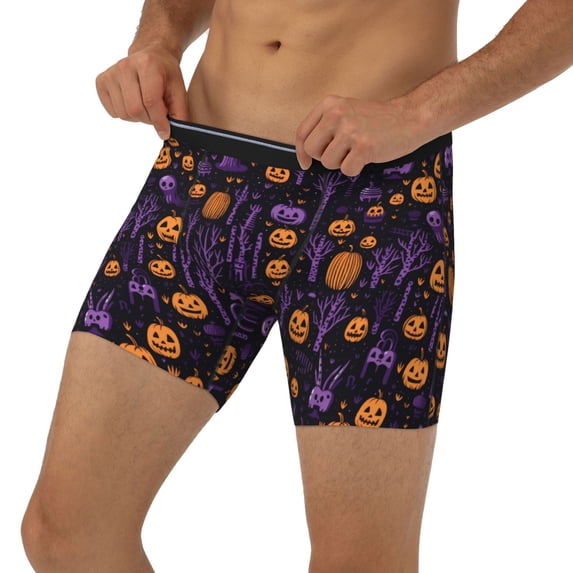 Men's Boxer Briefs, Halloween Pumpkin Purple Tree Soft and Breathable Mens Underwear Boxer Briefs With Widen Waist