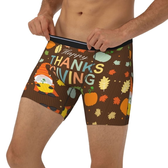 Men's Boxer Briefs, Happy Thanksgiving With Gnome Soft and Breathable Mens Underwear Boxer Briefs With Widen Waist