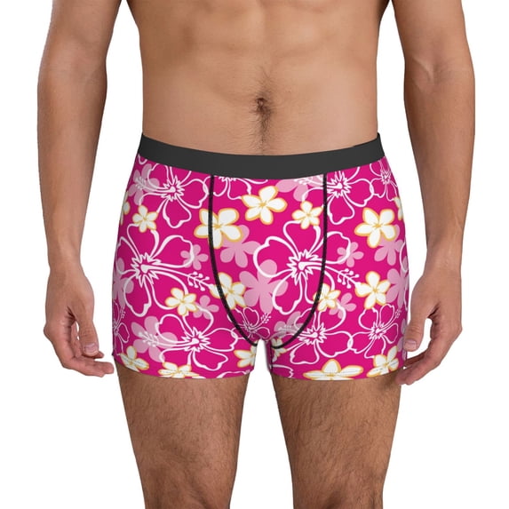 Men's Boxer Briefs, Hawaiian Style Pink Flower Soft Comfy Mens Underwear Boxer Briefs Breathable With Widen Waist
