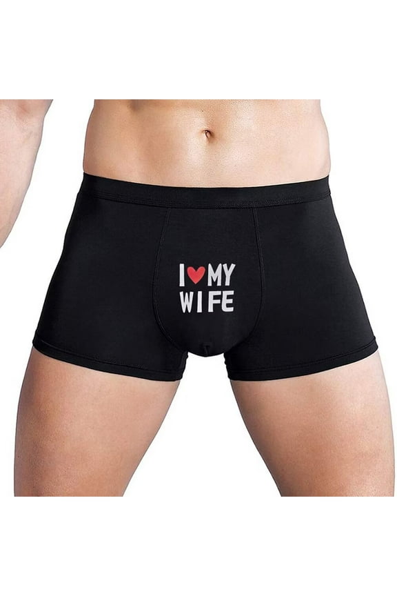 Men's Boxer Briefs I Love My Wife Pattern Soft and Breathable Underwear Stretch Trunks Pack