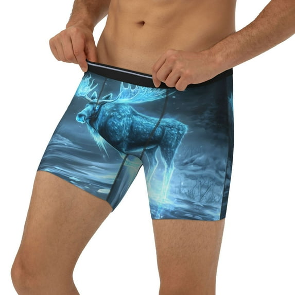 Men's Boxer Briefs, Icy Glowing Winter Moose Soft and Breathable Mens Underwear Boxer Briefs With Widen Waist