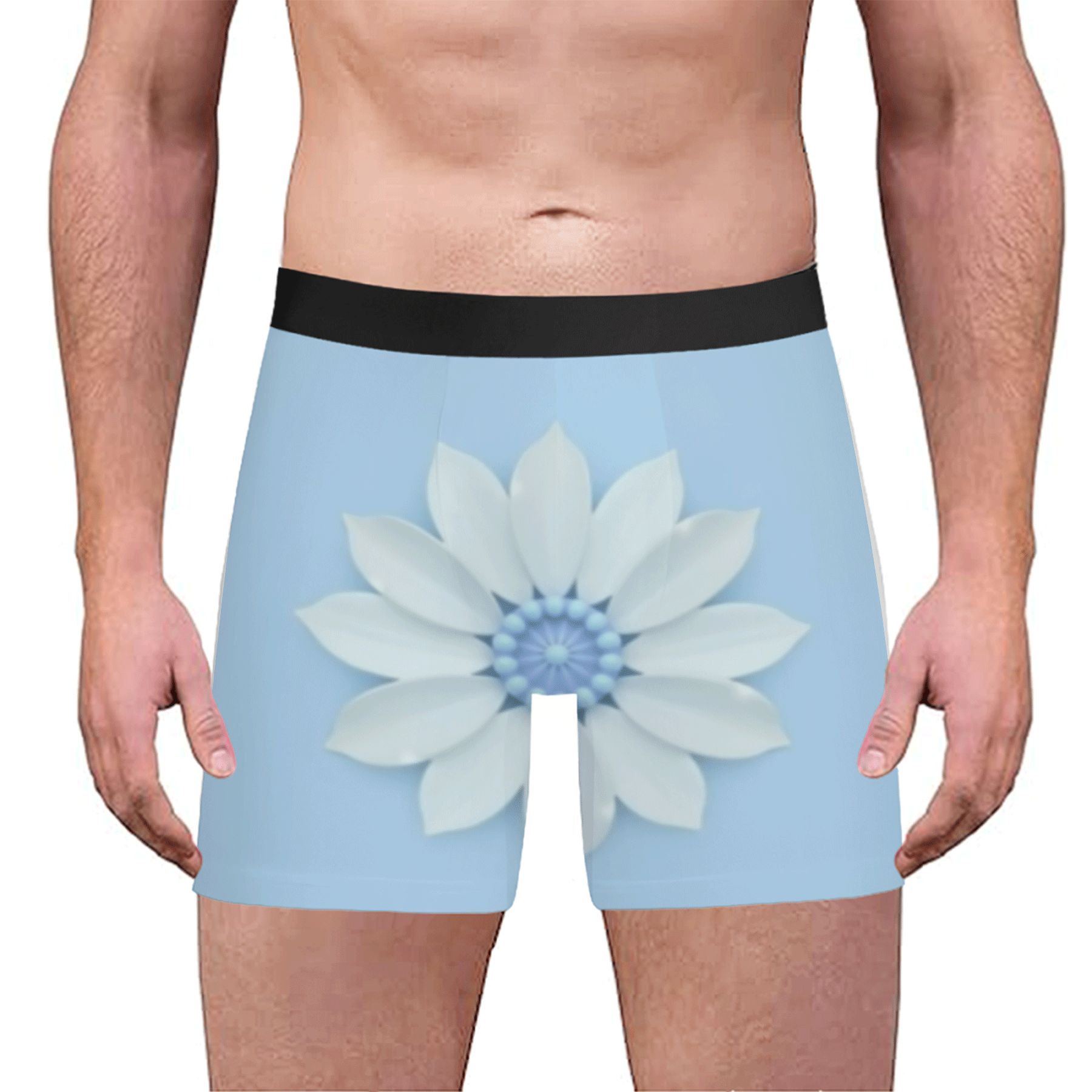 Men's Boxer Briefs - Light Blue with Large White Flower & Blue Center ...