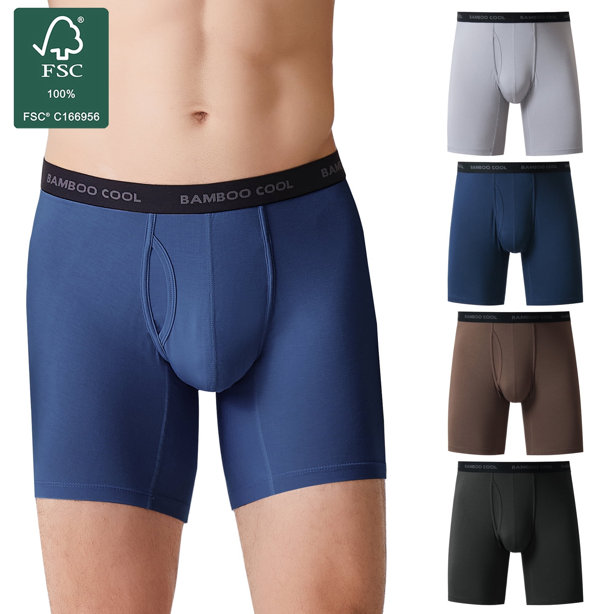Men's Bamboo Viscose Boxer Briefs Underwear Steel Blue Color - 5-pack
