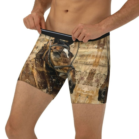 Men's Boxer Briefs, Musical Horse Vintage Collage Soft and Breathable Mens Underwear Boxer Briefs With Widen Waist