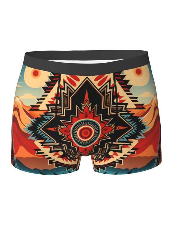 Men's Boxer Briefs No Ride-up Comfortable Soft Underwear , Aztec Baja Southwest Western Native Cool