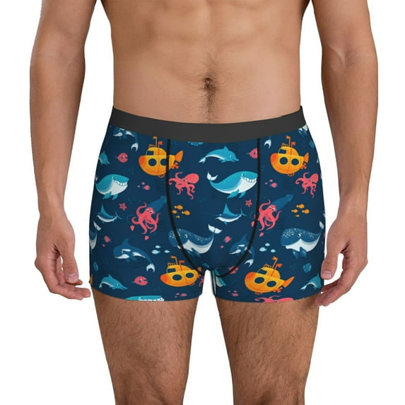 Men's Boxer Briefs, Ocean Floor Animals Soft Comfy Mens Underwear Boxer Briefs Breathable With Widen Waist