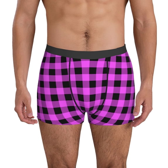 Men's Boxer Briefs, Purple Black Buffalo Plaid Soft Comfy Mens Underwear Boxer Briefs Breathable With Widen Waist