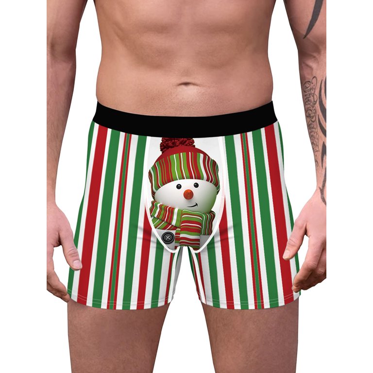 Men's Boxer Briefs Sexy Christmas Underwear Santa Claus Print Underpants  Loose Tight Waist Xmas Shorts Holiday Erotic Costumes