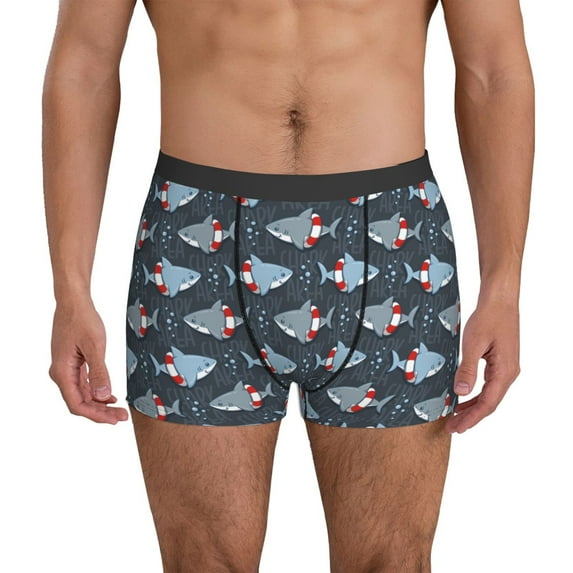 Men's Boxer Briefs, Cartoon Cute Shark Swimming Ring Soft Comfy Mens Underwear Boxer Briefs Breathable With Widen Waist