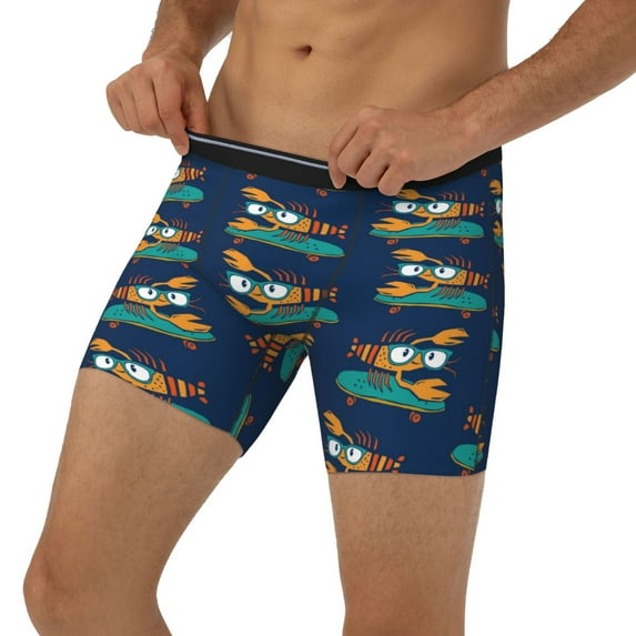 Men's Boxer Briefs, Skateboard Rides Cartoon Lobster Soft and Breathable Mens Underwear Boxer Briefs With Widen Waist