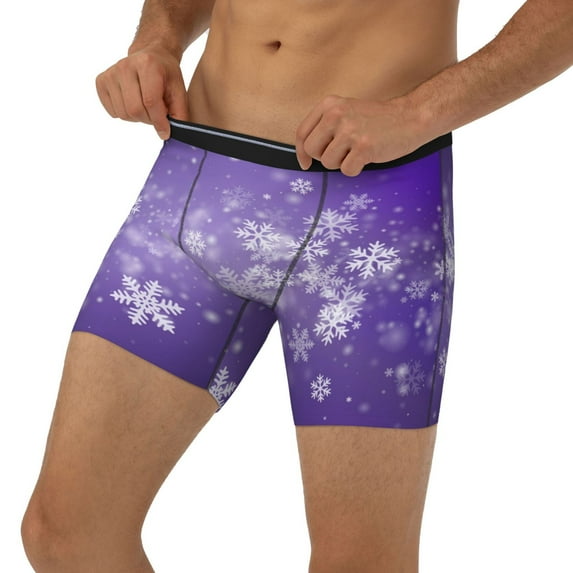 Men's Boxer Briefs, Snowfall Sky White Purple Soft and Breathable Mens Underwear Boxer Briefs With Widen Waist