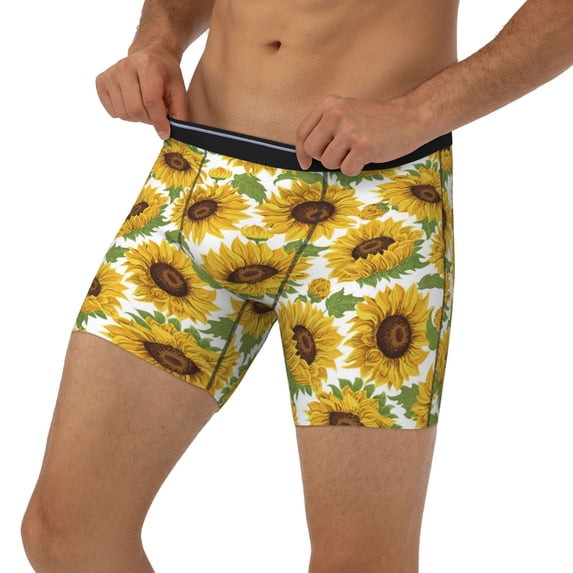 Men's Boxer Briefs, Sunflowers Aesthetic Floral Soft and Breathable Mens Underwear Boxer Briefs With Widen Waist