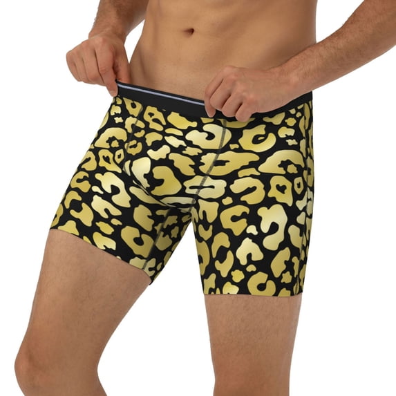 Men's Boxer Briefs, Trendy golden leopard cool Soft and Breathable Mens Underwear Boxer Briefs With Widen Waist