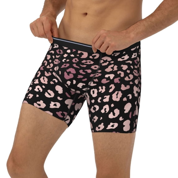 Men's Boxer Briefs, Trendy shiny rose gold leopard Soft and Breathable Mens Underwear Boxer Briefs With Widen Waist